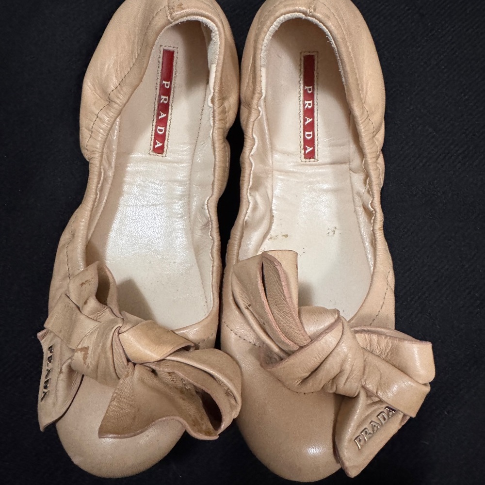 Prada Women's Tan Leather Ballet Flats